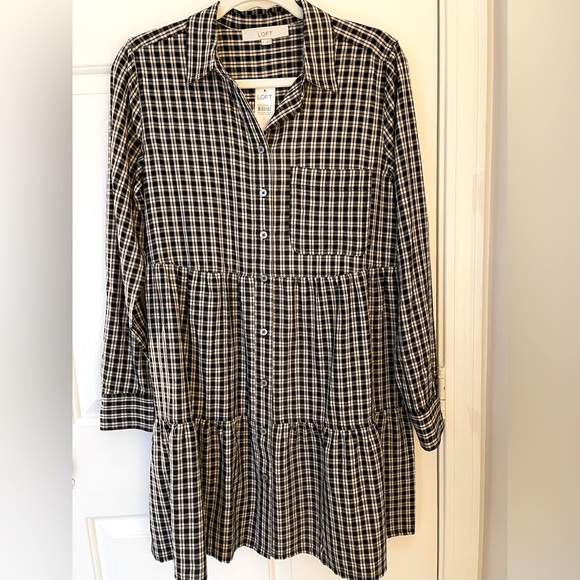 LOFT Dresses & Skirts - Loft Tiered Collared Shirt Dress